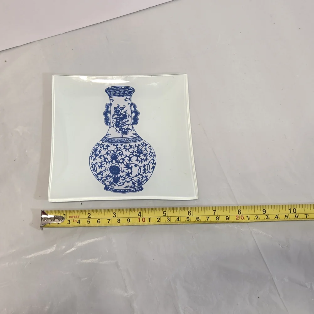 Hobby Lobby Blue and White Ceramic Decorative Plate with Vase Motif